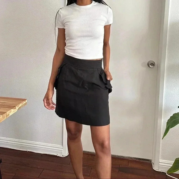 SANDRO Paris Black Ruffle pocket high rise mini skirt size 0 XS - Picture 1 of 7